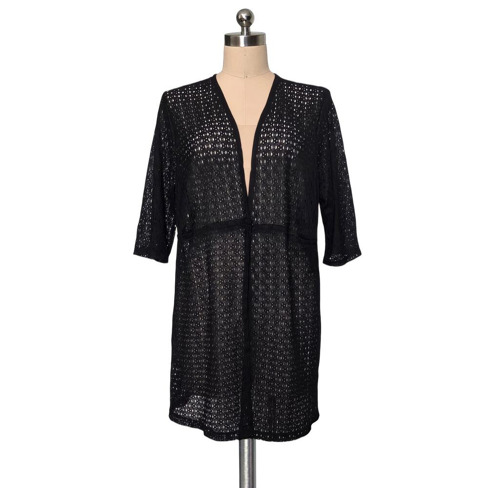 Catalina Swim Kimono Cover Lightweight Knit Black Top 2X